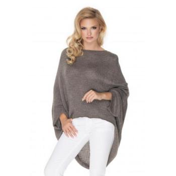 Női divat - Szürke oversize poncsó stílusú szvetter hölgyeknek kép