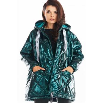Női divat - Zöld színű steppelt női kabát oversize szabással kép