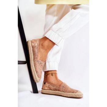 Női espadrilles cipők - Bézs, csipkés, női espadrillák kép