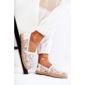 Női espadrilles cipők - Fehér, csipkés, női espadrillák kép