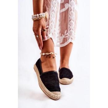 Női espadrilles cipők - Fekete, csipkés, női espadrillák kép