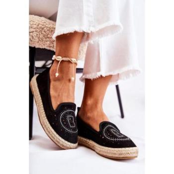 Női espadrilles cipők - Fekete női espadrillek cirkóniával kép