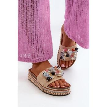 Női papucsok - Bézs színű női platform papucs kép