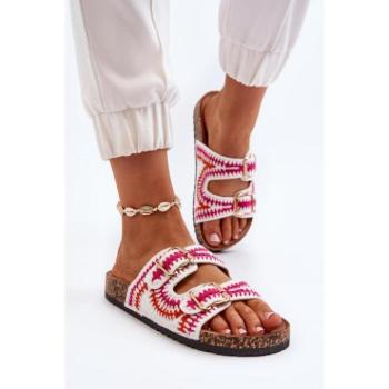 Női papucsok - Fehér-rózsaszín kötött női papucs kép