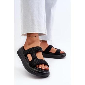 Női papucsok - Fekete női papucs cirkóniumokkal díszítve kép