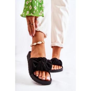 Női papucsok - Fekete, női papucs, masnival kép