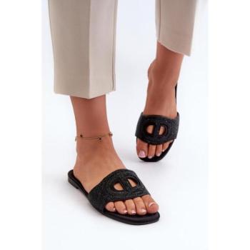 Női papucsok - Fekete női papucs strasszokkal díszítve kép