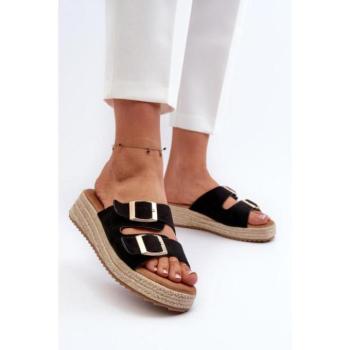 Női papucsok - Fekete női platformos flip-flopok kép