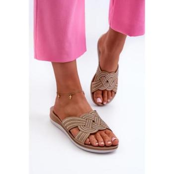 Női papucsok - Női bézs színű papucs cirkónikkal kép