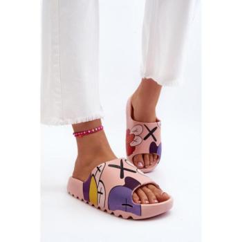 Női papucsok - Rózsaszín belépők szörnymintával kép