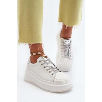 Női sneakerek  - Fehér-ezüst bőr női cipők kép