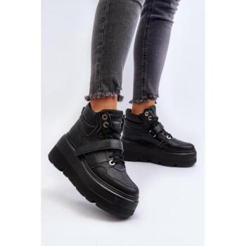 Női sneakerek  - Fekete bőr vastag női tornacipő kép