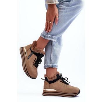 Női sneakerek  - Női barna cipő szőrmével kép