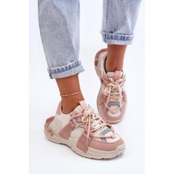 Női sportcipők - Bézs színű vastag talpú női tornacipő kép