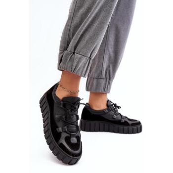 Női sportcipők - Fekete bőr platformcipők kép