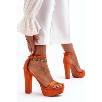 Női szandálok - Női narancssárga magas sarkú szandál kép