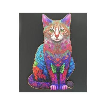 Oktató játékok - Színes, fából készült kirakó macska motívummal kép