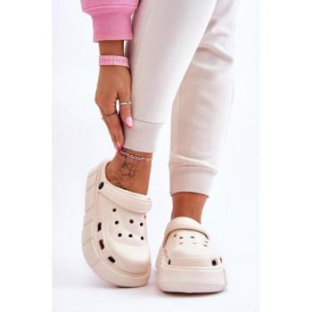 Otthoni cipők - Bézs színű, platformos crocs,nőknek kép