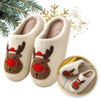 Otthoni cipők - Meleg karácsonyi papucs rénszarvas mintával - 39-es méret kép