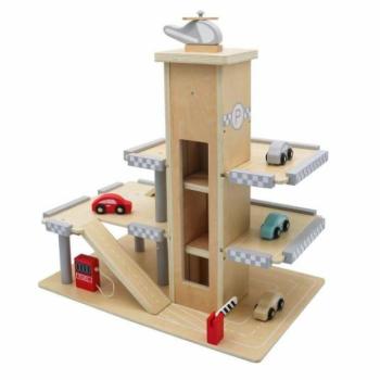 Pályák és garázsok - Nagy, fából készült garázs, lifttel + autók kép