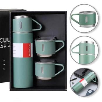 Poharak - Ajándék termosz 3 bögrével zöld színben kép