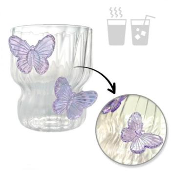 Poharak - Hullámos pohár lila pillangókkal - 260 ml kép