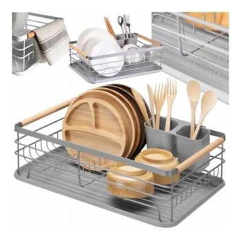 Poharak - Szürke edénylefolyó, tálcával kép