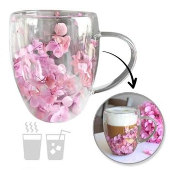 Poharak - Termosz bögre rózsaszín hortenzia virágokkal - 300 ml kép