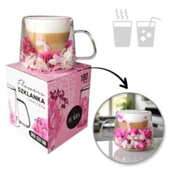 Poharak - Termosz bögre rózsaszín virágokkal - 180 ml kép