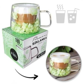 Poharak - Termosz bögre zöld hortenzia virágokkal - 180 ml kép