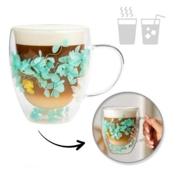 Poharak - Termosz bögre zöld hortenzia virágokkal - 300 ml kép