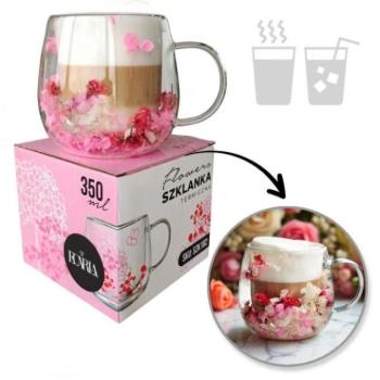 Poharak - Termoszpohár rózsaszín virágokkal - 350 ml kép