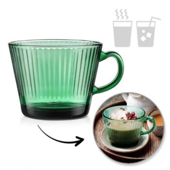 Poharak - Zöld bordázott pohár füllel - 380 ml kép