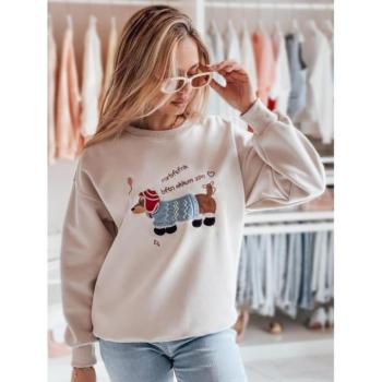 Pulóverek - Női bézs pulóver kutyás hímzéssel BY1481 kép