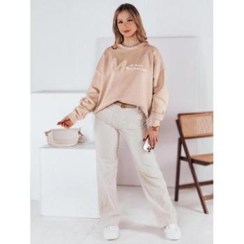 Pulóverek - Női bézs színű hímzett laza pulóver BY1354 kép