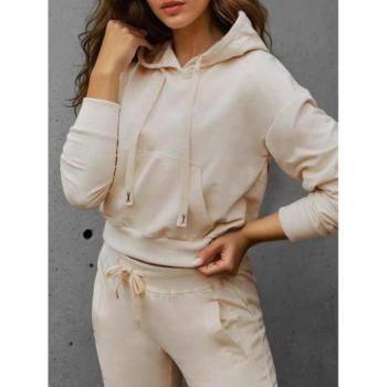 Pulóverek - Női krémszínű kapucnis pulóver BY1536 kép