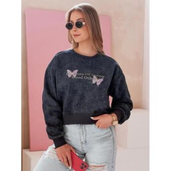 Pulóverek - Női sötétkék batikolt pulóver BY1403 kép