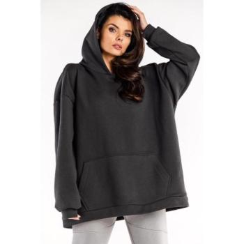 Pulóverek - Oversize női pulóver sötétszürke színben kép