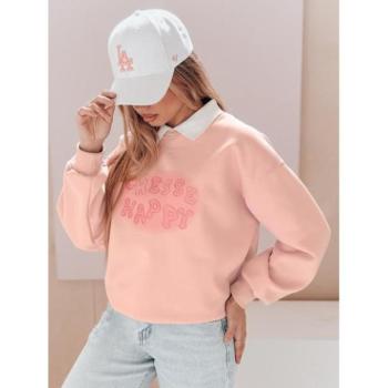 Pulóverek - Rózsaszín női pulóver gallérral BY1486 kép