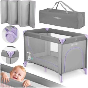 RicoKids Utazóágy matraccal, 125x65x78cm, 15kg - Szürke, Lila kép