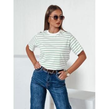 Rövid ujjú - Csíkos női póló zöld és fehér színben RY2563 kép
