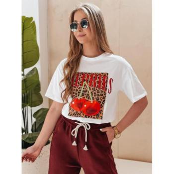 Rövid ujjú - Fehér női póló cseresznye mintával RY2876 kép