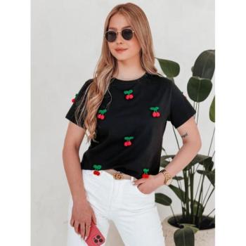 Rövid ujjú - Fekete női 3D cseresznye mintás póló RY2847 kép