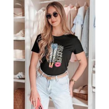 Rövid ujjú - Fekete női mintás póló RY2824 kép