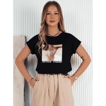 Rövid ujjú - Fekete női póló mintával kép