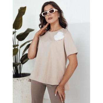 Rövid ujjú - Női bézs színű virágmintás póló kép