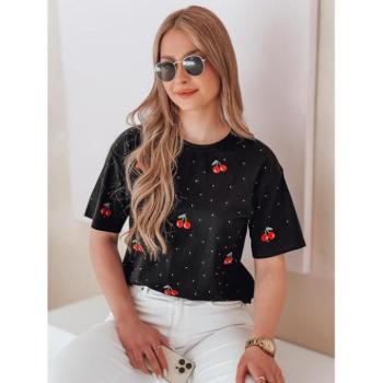Rövid ujjú - Női fekete póló cseresznye mintával RY2891 kép