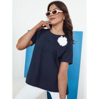 Rövid ujjú - Női sötétkék póló virággal kép