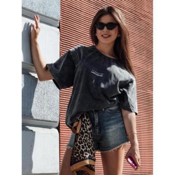 Rövid ujjú - Sötétszürke női mintás póló kép