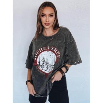 Rövid ujjú - Sötétszürke oversized lyukas póló kép